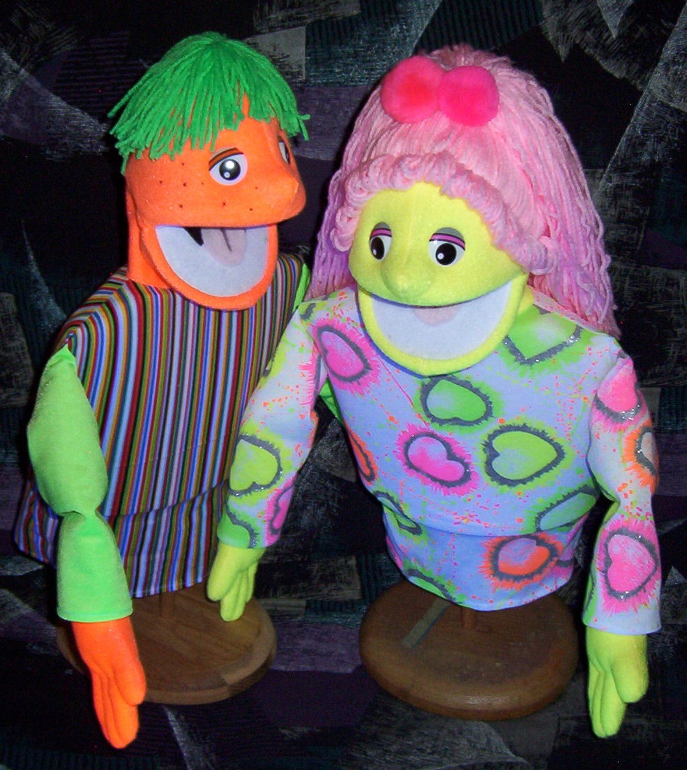 Blacklight  economy boy and girl puppet set 