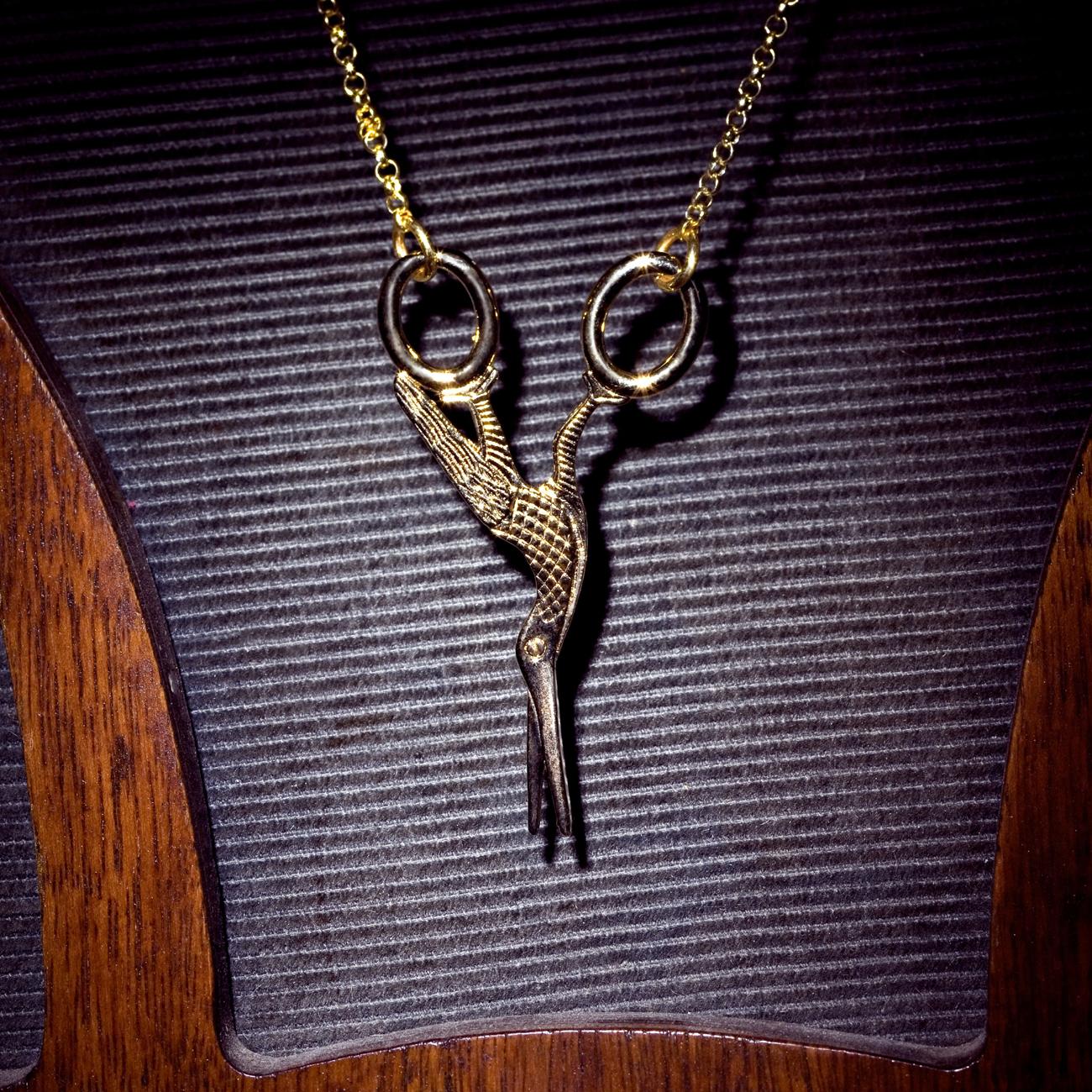 Stork Scissors Necklace - Gold Vermeil